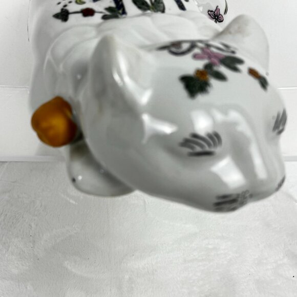 VTG Chinoiserie Sleeping Lucky Cat Figurine Ceramic Hand Painted MCM - Picture 12 of 15
